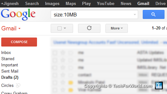Gmail Size Search