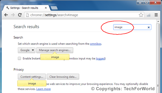 Search feature in Chrome settings