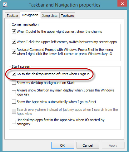 Windows 8.1 Navigation Settings